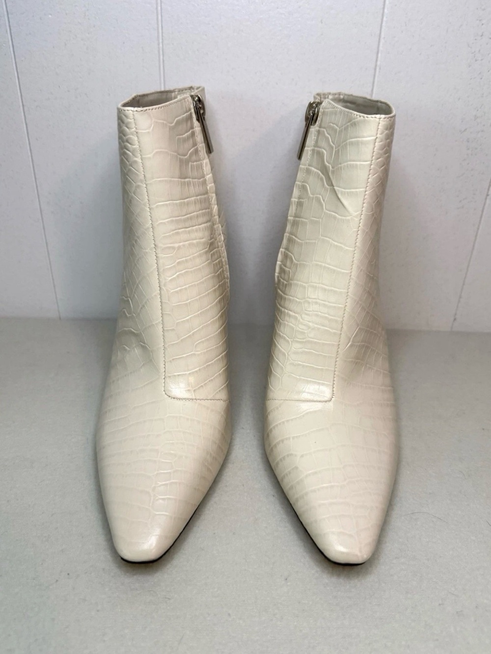 Vince Camuto Croc-Embossed Cream Wedge Ankle Boots - Picture 3 of 15